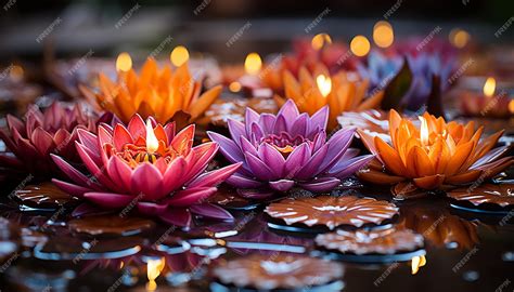 Premium Photo Beauty In Nature Pink Lotus Flower Floating On Water Generated By Ai