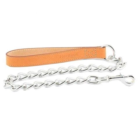 Ancol Extra Heavy Chain And Leather Dog Lead Tan At Burnhills