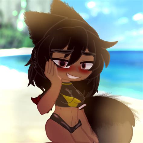 Rule 34 Abs Beach Bikini Black Hair Blush Blushing Dark Skinned Female Ears Up Fluffy Ears