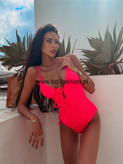 Body Kostium Str J K Pielowy Jednocz Ciowy Bikini Mancis Neon Pink