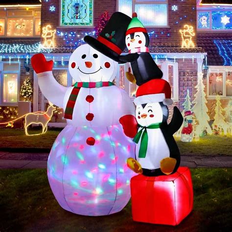 D Coration De No L Gonflables Bonhomme De Neige De Pingouins Led