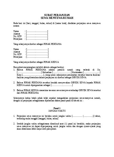 Detail Surat Perjanjian Sewa Menyewa Kios Koleksi Nomer