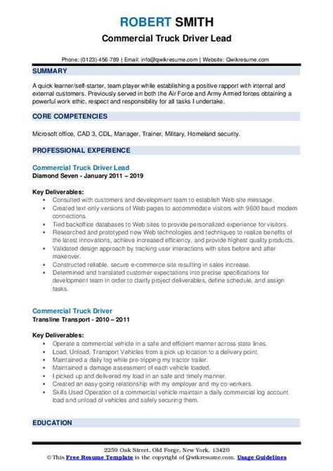 Commercial Truck Driver Resume Samples Qwikresume