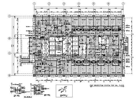 The Sixth Floor Of The Basement Fire Protection System Plan Given In This Cad Drawing File