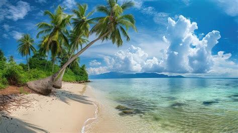 Premium Photo Panorama Of Tropical Beach With Coconut Palm Trees