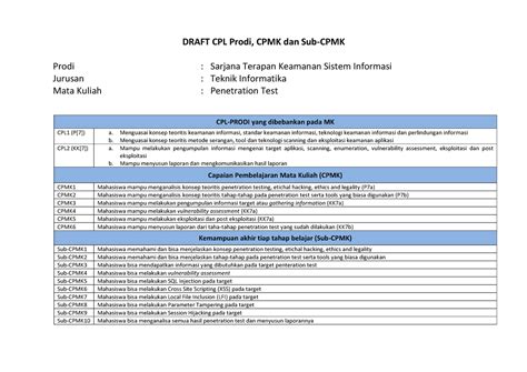 Draft CPL CPMK Dan Sub CPMK DRAFT CPL Prodi CPMK Dan Sub CPMK Prodi