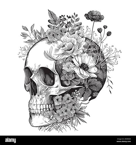 Skull Human Day Of The Dead Sketch Hand Drawn In Doodle Style