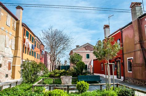 Small Square With Colourful Houses Pellestrina Veneto Italy