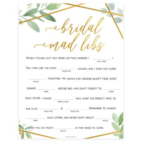 Bridal Mad Libs Printable Game Shop Funny Bridal Shower Games Ohhappyprintables