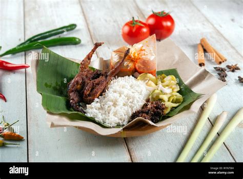 Nasi Lemak Kukus With Quail Popular Traditional Malay Local Food Stock