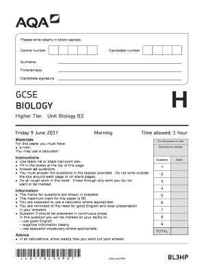 Fillable Online GCSE Biology Question Paper Unit 03 Biology June 2017