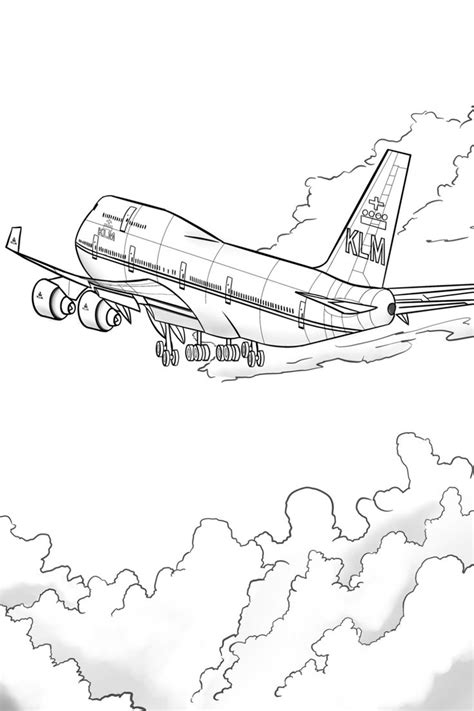 Boeing 747 B747 Klm Jumbo Jet Flying In The Sky In 2024 Airplane Coloring Pages Coloring