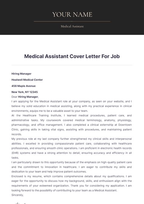 Free Medical Assistant Cover Letter For Job Template Edit Online And Download