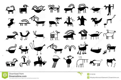 Illustration about Ancient animal drawings and symbols. Illustration of illustrate, horse ...