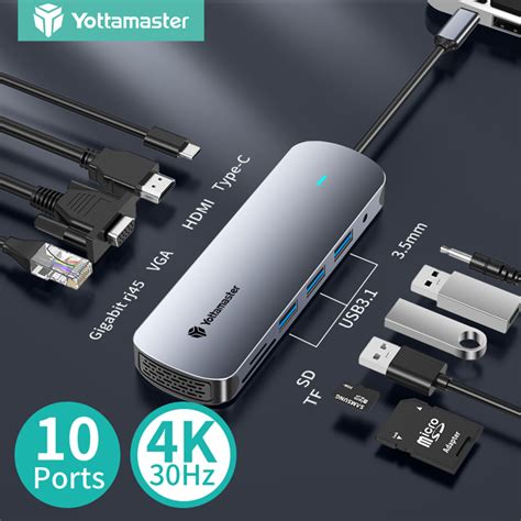 Yottamaster USB Type C 10 In 1 Hub USB C To 4K HDMI VGA Card Reader