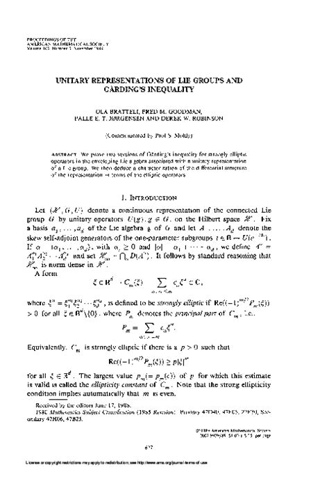 Pdf Unitary Representations Of Lie Groups And Gårdings Inequality