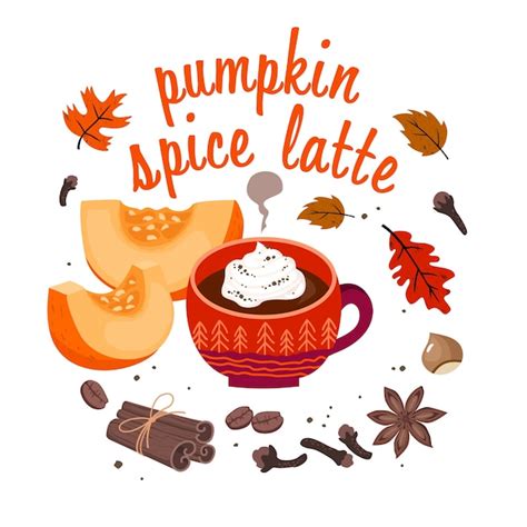 Premium Vector Pumpkin Spice Latte Card Coffee Cup Cinnamon Spices