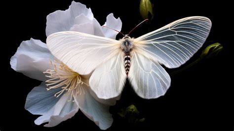 Moth Perched On A Night Blooming Flower Becomes An Ethereal Part Of