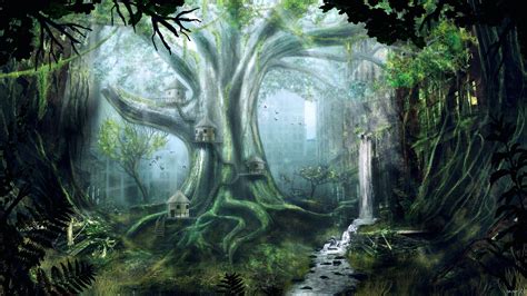 Post Apocalyptic Sci Fi City Enchanted Tree Waterfall HD Wallpaper By