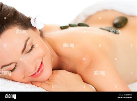 Beautiful Woman Getting Hot Stone Massage Stock Photo Alamy