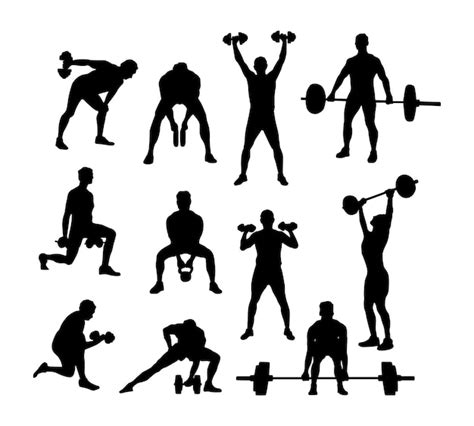 Colecci N Vectorial De Siluetas De Gimnasio De Fitness Vector Premium