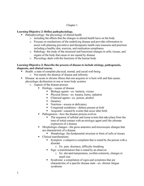 Chapter 1 Intro To Pathophysiology Chapter 1 Learning Objective 2 Define Pathophysiology