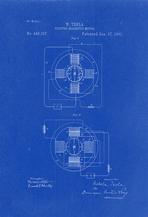 Electro Magnetic Motor Nikola Tesla Patent Drawing From