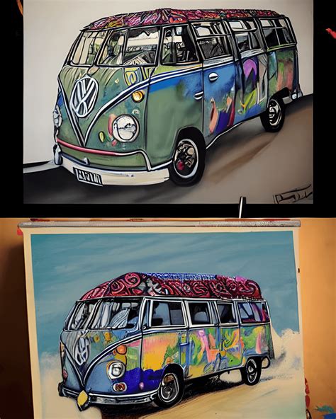 Hippie Painter Painting Picture of VW Bus Illustration Cartoon · Creative Fabrica