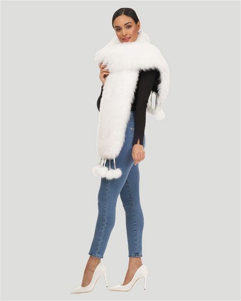 Gorski Shadow Fox Boa With Detachable Leather Fringes And Tips In Blue