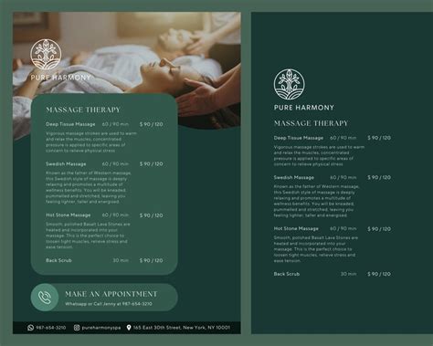 Massage Spa Price List And Flyer Template Canva Rate Card Spa Printable Salon Beauty