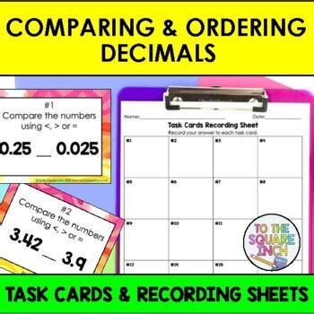 Comparing And Ordering Decimals Task Cards Math Center Practice Activity