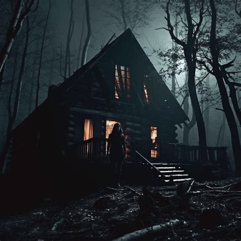 Premium Photo Spooky Log Cabin In The Dark Forest