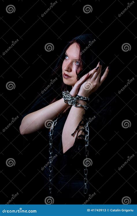 Portrait Of Beautiful Girl Tied In Chains Stock Image Image Of Eyes