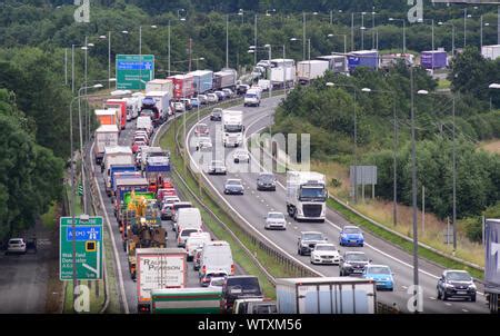 Traffic Jam On The A M Motorway At Twilight Bramham Crossroads Leeds