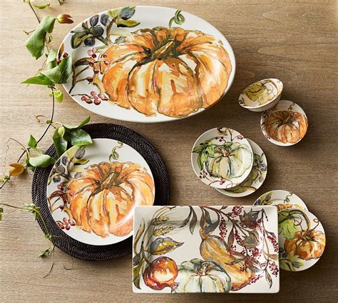 Harvest Pumpkin Stoneware 12 Piece Dinnerware Set Pottery Barn