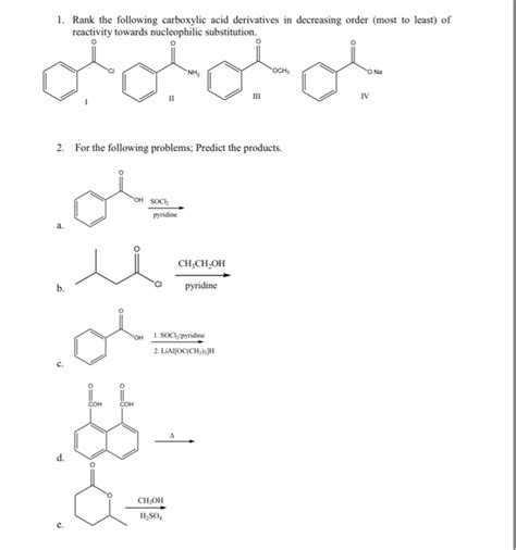 Solved Rank The Following Carboxylic Acid Derivatives In Chegg