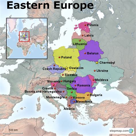 StepMap - Eastern Europe physical and political map - Landkarte für Europe