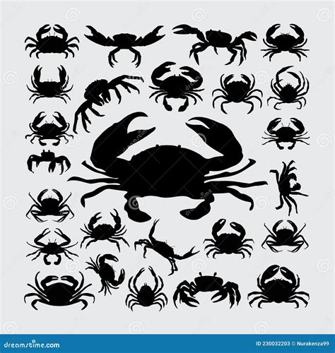 Crab Silhouette A Set Of Crab Silhouettes Stock Vector Illustration