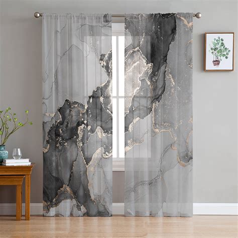 Abstract Marble Texture Modern Tulle Curtains For Living Room Bedroom