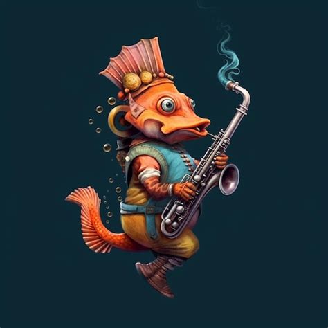 Premium Photo Cartoon Fish Playing A Saxophone With A Smoking