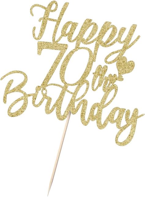 Yuinyo 70th Handmade Glitter Happy Birthday Cake Topper