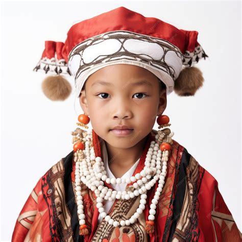 Premium AI Image | Traditional Attire De'ang 8YearOld Studio Shot