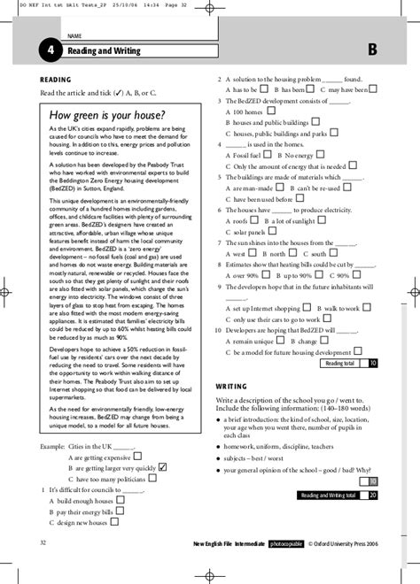 Pre Intermediate English Test Pdf