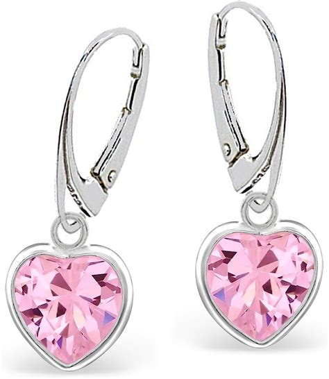 Cubic Zirconia Heart French Hook Earrings 925 Sterling Silver Girls