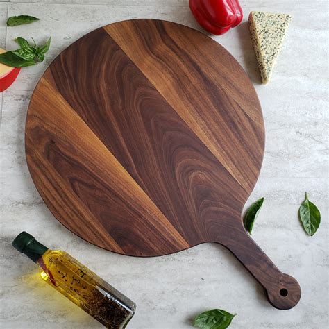 Large Pizza Paddle 16 Inch Serving Board With Handle Round Etsy