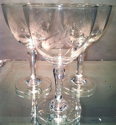 Vintage Wheat Etched Crystal Glass Set Etsy