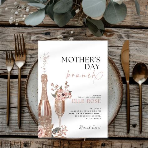 Editable Mother S Day Brunch Invitation Template Brunch And Bubbly Mother S Day Invitation