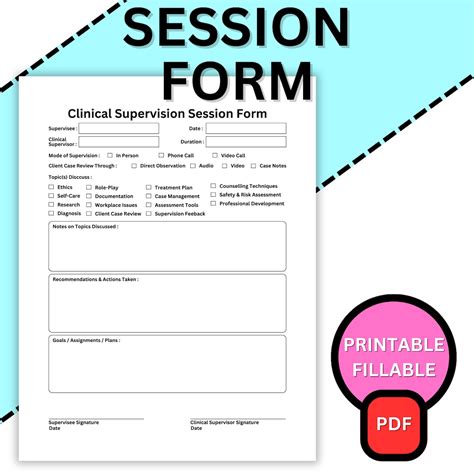 Clinical Supervision Session Form Hours Log Printable Fillable PDF