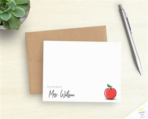 Personalized Teacher Stationery Custom Teacher Flat Note Cards Appreciation Gift for Teacher ...