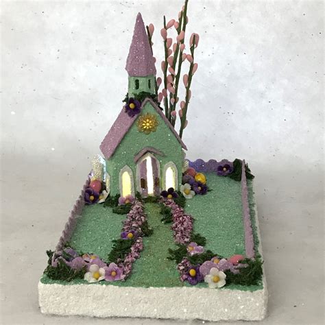 Tiny Mini Easter Putz Church Spring Putz Church Glitter Etsy